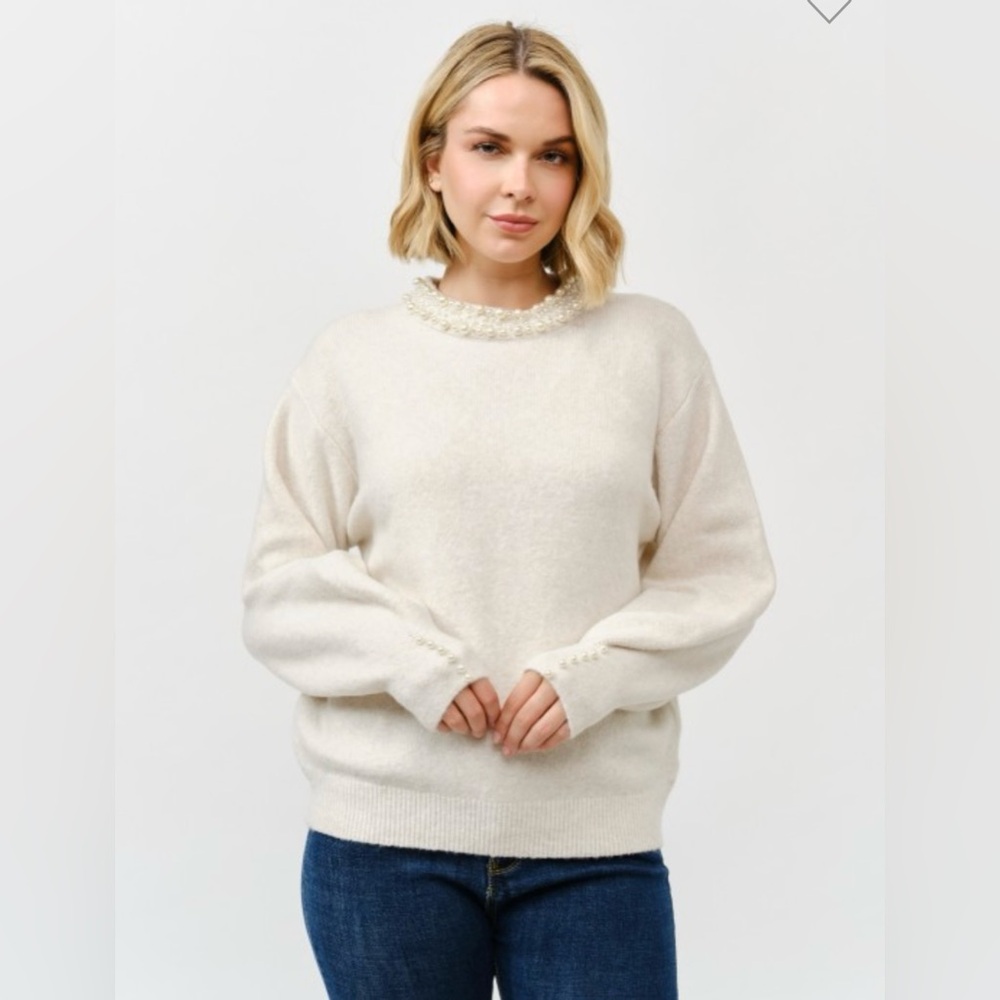 126. Camille, Pearl embellished sweater, ivory, various sizes